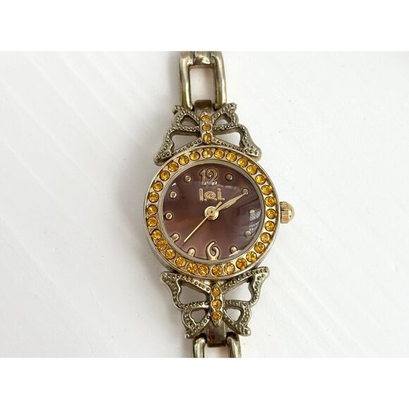 L.E.I. Butterfly 90's Rhinestoned Vintage Women's Wristwatch - 15 mm - WORKS! - Picture 2 of 10